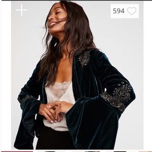 Free People new with tags velvet embroidered jacket in deep green, size M.